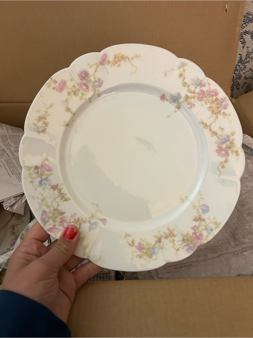 Limoges White Salad Plate with Pink and Green Floral Border Set of 2